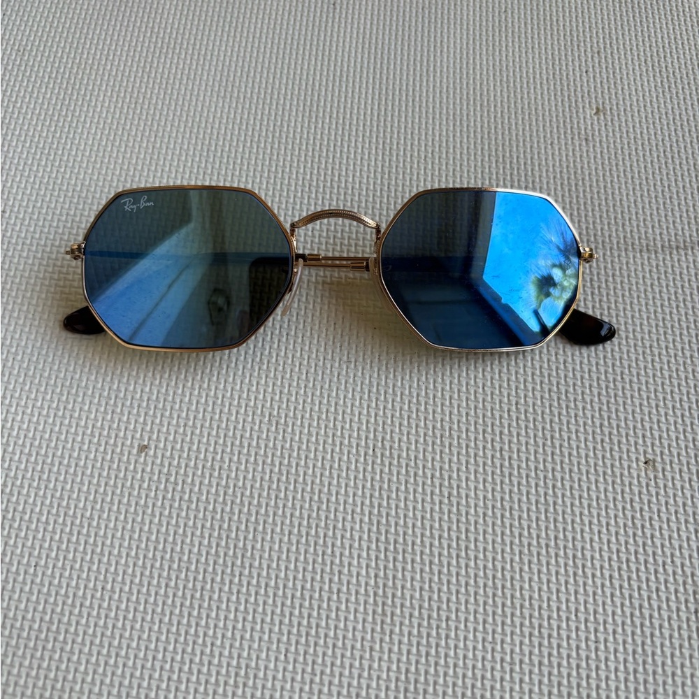 Ray-Ban Hexagonal Sunglasses with Blue Lenses